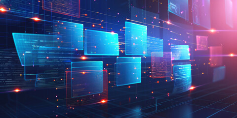 Aufkleber - abstract network grid with files and folders, futuristic software interface, digital document manage