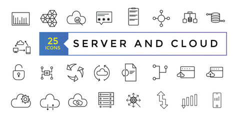 Poster - Collection of Server and Cloud Data related editable stroke icons, includes data storage, cloud storage data, technology services, server, Data thin line icons