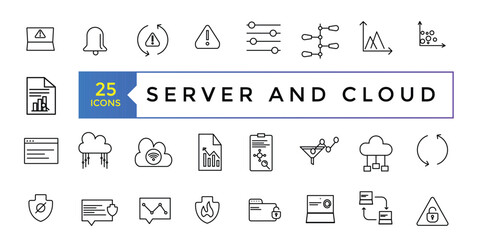 Poster - Collection of Server and Cloud Data related editable stroke icons, includes data storage, cloud storage data, technology services, server, Data thin line icons