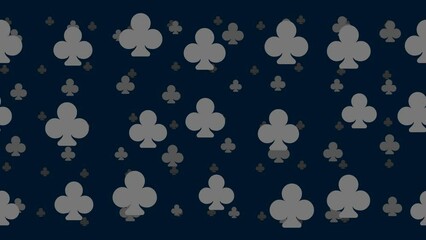 Poster - Clubs float horizontally from left to right. Parallax fly effect. Floating symbols are located randomly. Seamless looped 4k animation on dark blue background