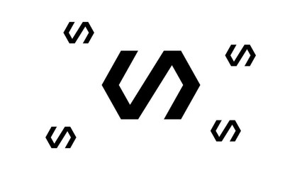 Poster - Zoom in and out animation the polymer symbol. Large black symbol in the center and four small symbols around. Seamless looped 4k animation on white background