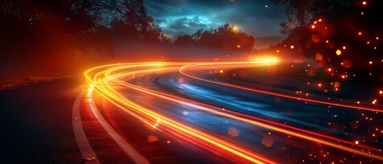 Poster - Driving lights at night. Long exposure
