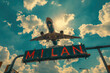 © Roman - Plane landing in Milan, Italy with 'MILAN' road sign in frame