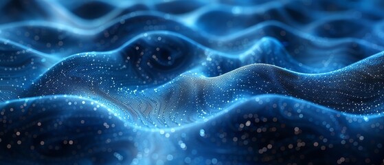 Poster - A digital wave abstracted by a blue circle. A point wave produced by big data. 3D rendering.