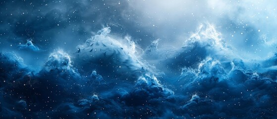 Fototapete - A blue texture infused with watercolor stains
