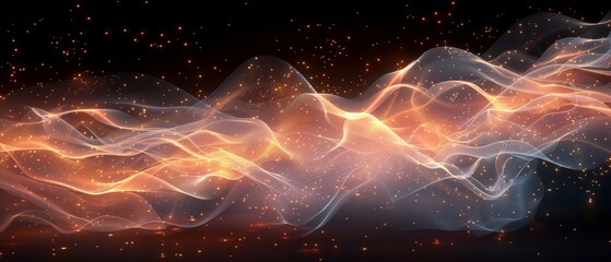 Poster - Digital wave particles with glowing abstract. Futuristic illustration on dark background.