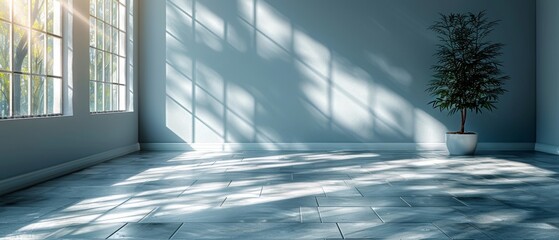 Leinwandbilder - , Perspective of minimal design architecture. 3D rendering of an empty room space with a window shadow on the wall.