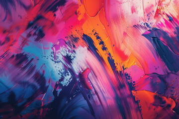 Wall Mural - Vibrant abstract paint strokes on canvas - This energetic image captures a blend of vibrant colors paired with dynamic brush strokes creating an abstract visual