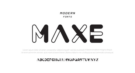 Wall Mural - Maxe Modern abstract digital alphabet font. Minimal technology typography, Creative urban sport fashion futuristic font and with numbers. vector illustration