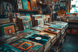 © Mickey - Vintage vinyl records in a music store - A collection of assorted classic vinyl LPs displayed in a retro music record shop