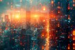 abstract futuristic electronic city in motion , in the style of intertwined networks, light red and dark azure, tilt shift. generative AI
