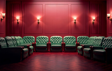 Poster - Green couches in the red room created with Generative AI technology