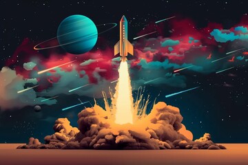 Wall Mural - Rocket launch to space, technology and creativity concept