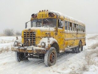 school bus on the white background, in the style of restored and repurposed. Generative AI