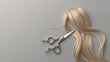 Hairdressers scissors with comb and strand.