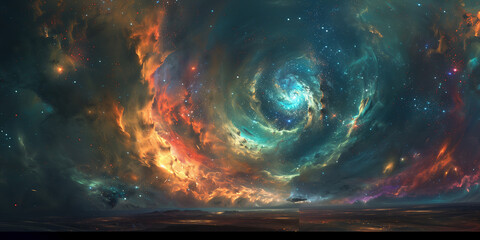 Wall Mural - design a galaxy texture with stars, nebulas, and cosmic swirls in a dark expanse.