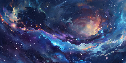 Wall Mural - design a galaxy texture with stars, nebulas, and cosmic swirls in a dark expanse.
