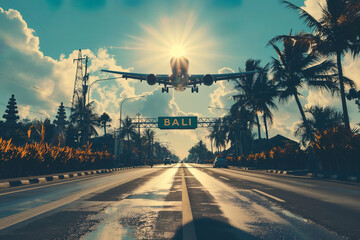 Wall Mural - Plane landing in Bali with 