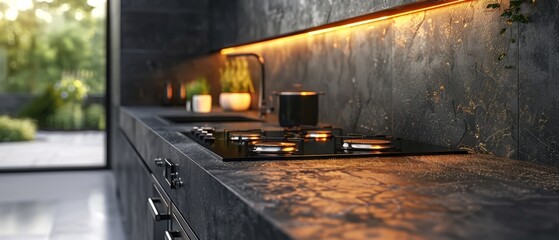 Poster - Designed in a minimalist style, the kitchen has a 3D rendering.