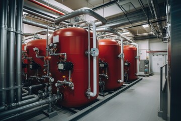 Poster - Modern boiler room with gas boilers, industrial heating.