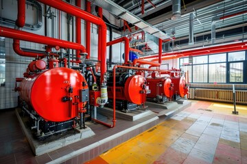 Poster - Modern boiler room with gas boilers, industrial heating.