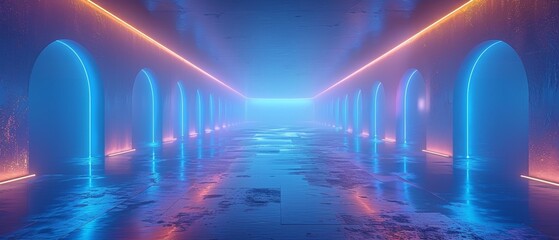Aufkleber - Neon blue city background