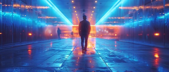 Aufkleber - A city background illuminated by blue neon lights