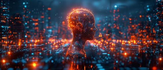 Poster - Human-technology concept. Artificial Intelligence (AI). Communication network.