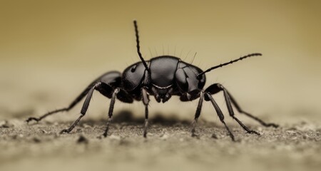 Wall Mural -  Detailed close-up of a black ant on a textured surface