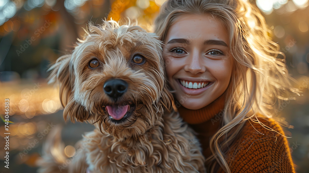 Joyful Young Woman and Her Dog Taking a Selfie at the Park: A Happy ...