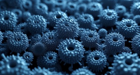 Poster -  Close-up of a cluster of blue, spherical objects with holes, resembling a futuristic or alien technology