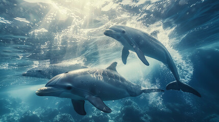 Wall Mural - dolphins swim underwater