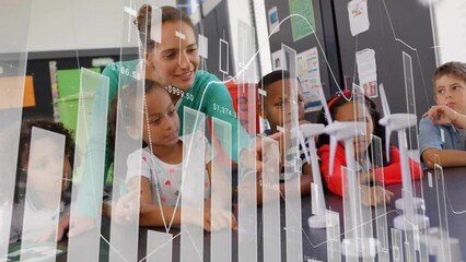 Poster - Animation of graphs processing data over diverse female teacher and children in ecology class