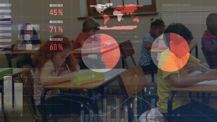 Poster - Animation of data processing on charts over diverse children in elementary school class