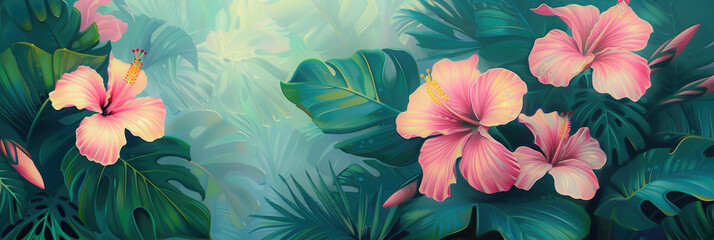Wall Mural - panorama view of tropical nature abstract background. summer and environment concept. generative ai.