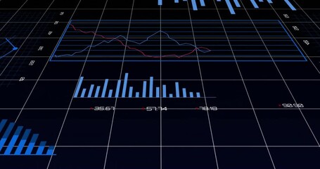 Poster - animation of financial data processing over grid on dark background