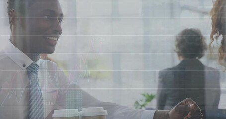 Poster - Animation of financial data processing over african american businessman in office