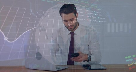 Poster - Animation of financial data processing over caucasian businessman in office