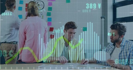 Poster - Animation of financial data processing over diverse business people in office