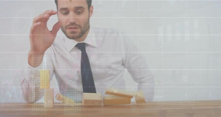 Poster - Animation of financial data processing over caucasian businessman in office