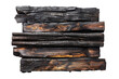 burned black wood isolated on white or transparent png