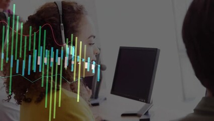 Poster - Animation of data processing over biracial businesswoman using phone headset