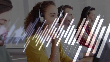 Poster - Animation of data processing over diverse business people using phone headsets