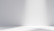 © Kakabe - Abstract white studio background for product presentation. Empty room with shadows. friendly interior concept 3d render, Mock up for exhibitions,copy space, minimal concept