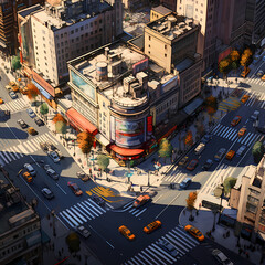 Poster - A birds-eye view of a bustling urban intersection.