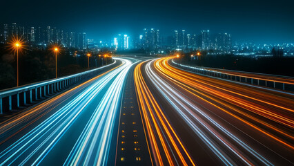 Wall Mural - lights of cars with night. long exposure, light trails on the street