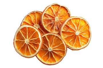 Top view. Dried orange slices on transparent background isolated.