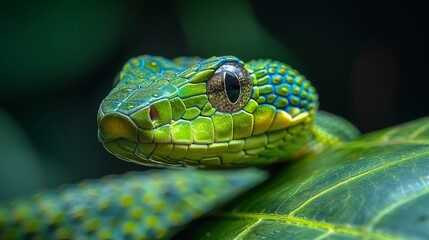 On a tree branch, there is a green mamba