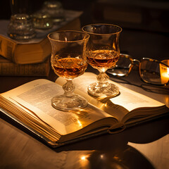 Wall Mural - A pair of old-fashioned glasses on an open book.