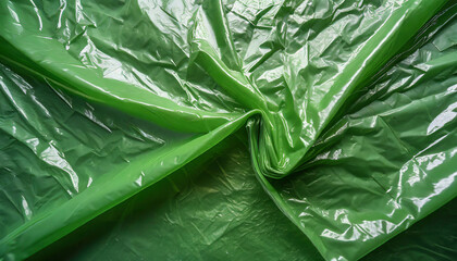 Wall Mural - Green plastic bag texture background. Glossy polyethylene